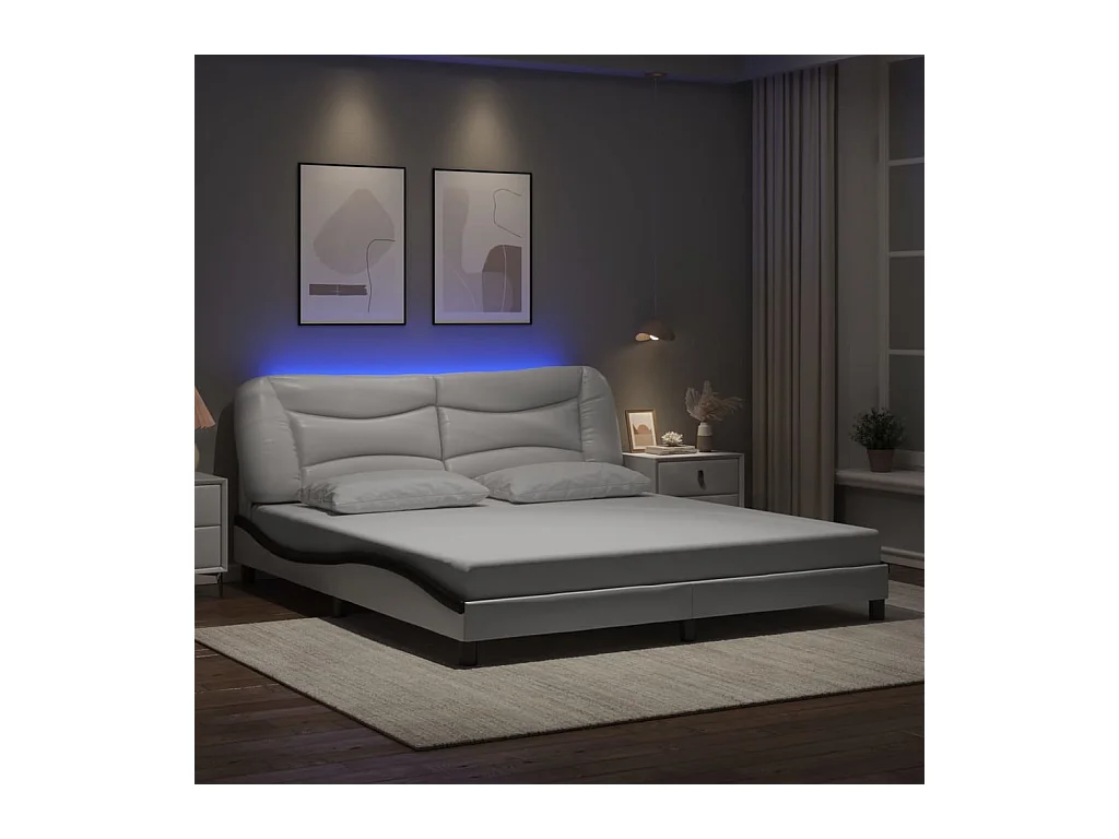 Bedframe met LED zonder matras wit en zwart 180x200 cm