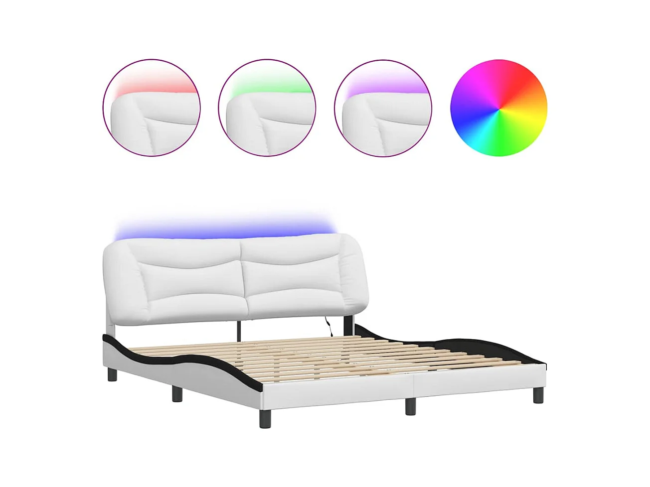 Bedframe met LED zonder matras wit en zwart 180x200 cm