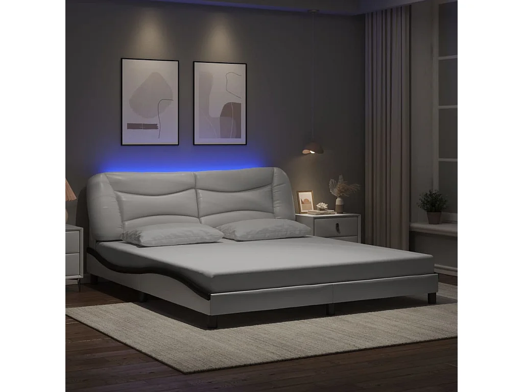 Estructura de cama con LED sin colchón blanco y negro 180x200 cm