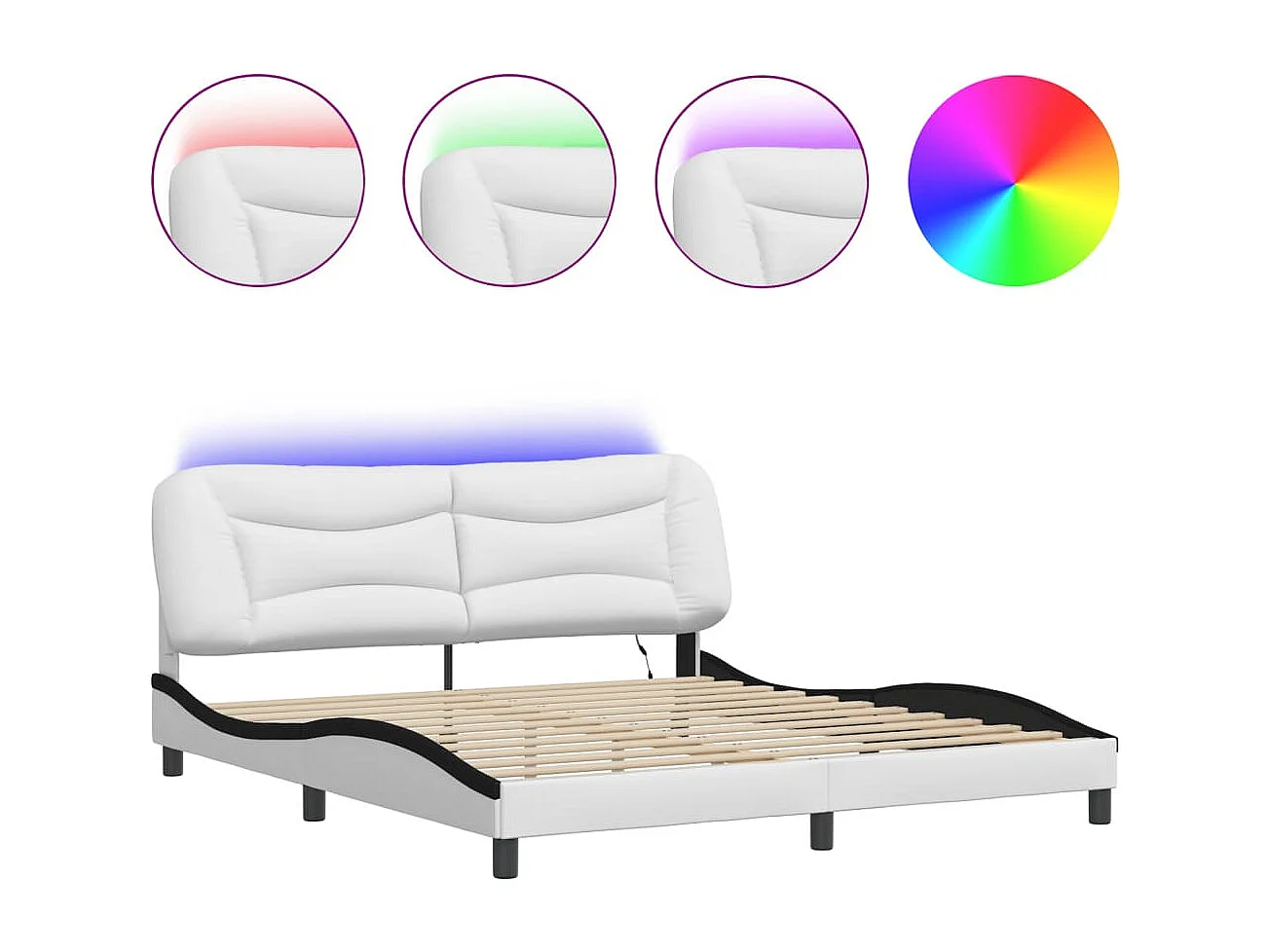 Estructura de cama con LED sin colchón blanco y negro 180x200 cm