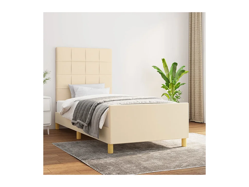 Estructura de cama sin colchón tela crema 80x200 cm