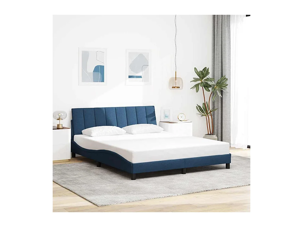 Cadre de lit sans matelas bleu 160x200 cm tissu