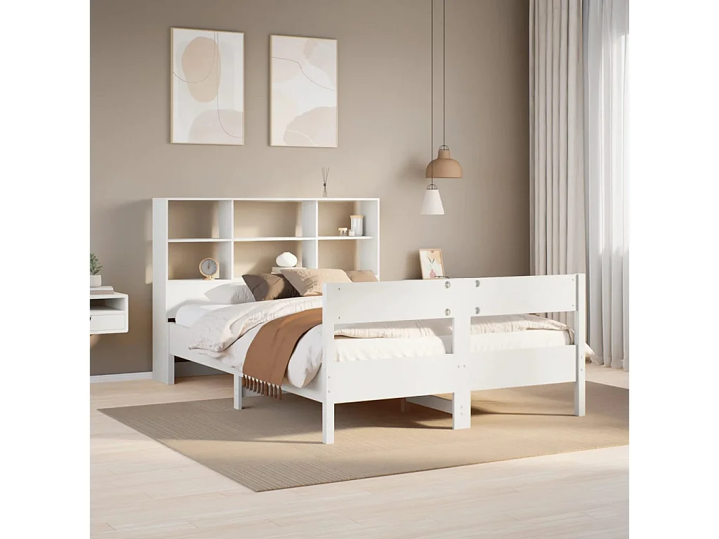 Cama librería blanca sin colchón 140x200 cm madera maciza de pino