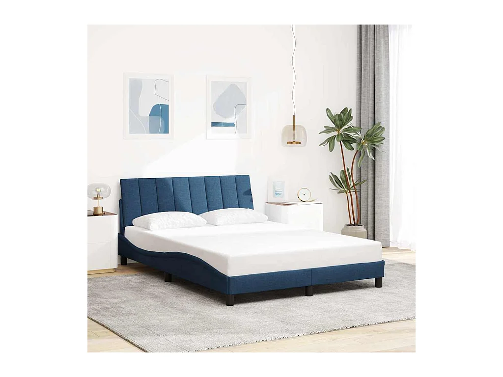 Cadre de lit sans matelas bleu 140x200 cm tissu