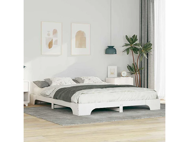 Verhoogd bedframe met opbergruimte Wit 160 x 210 cm hout