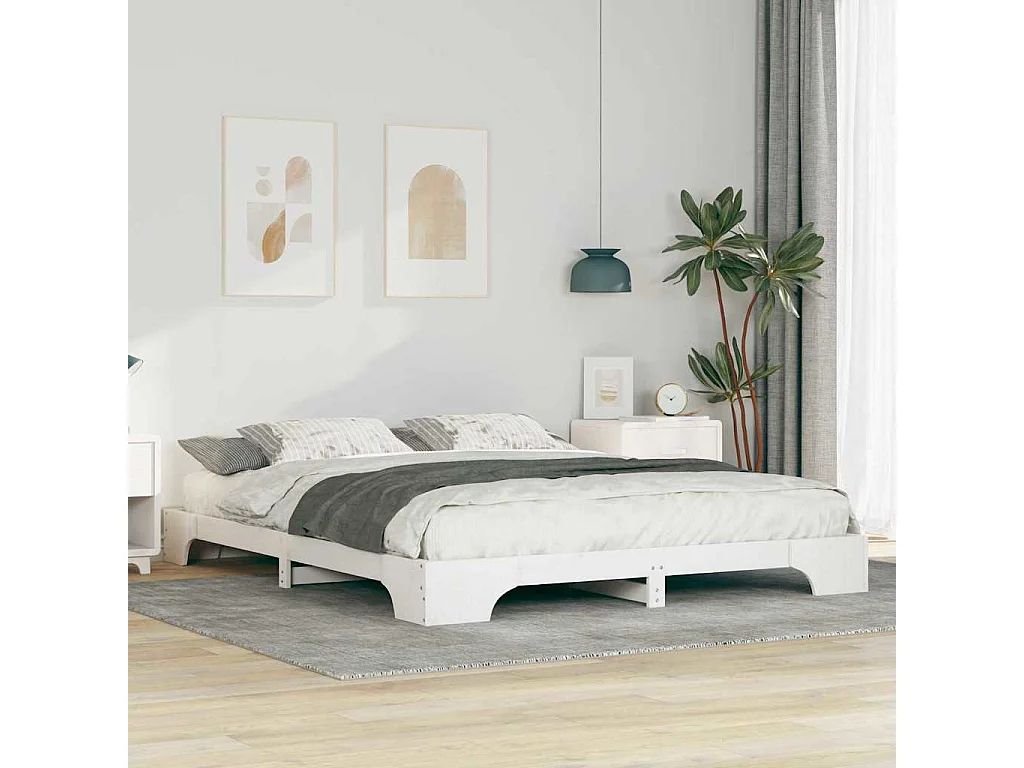 Cadre de lit surélevé avec stockage Blanc 160 x 210 cm bois