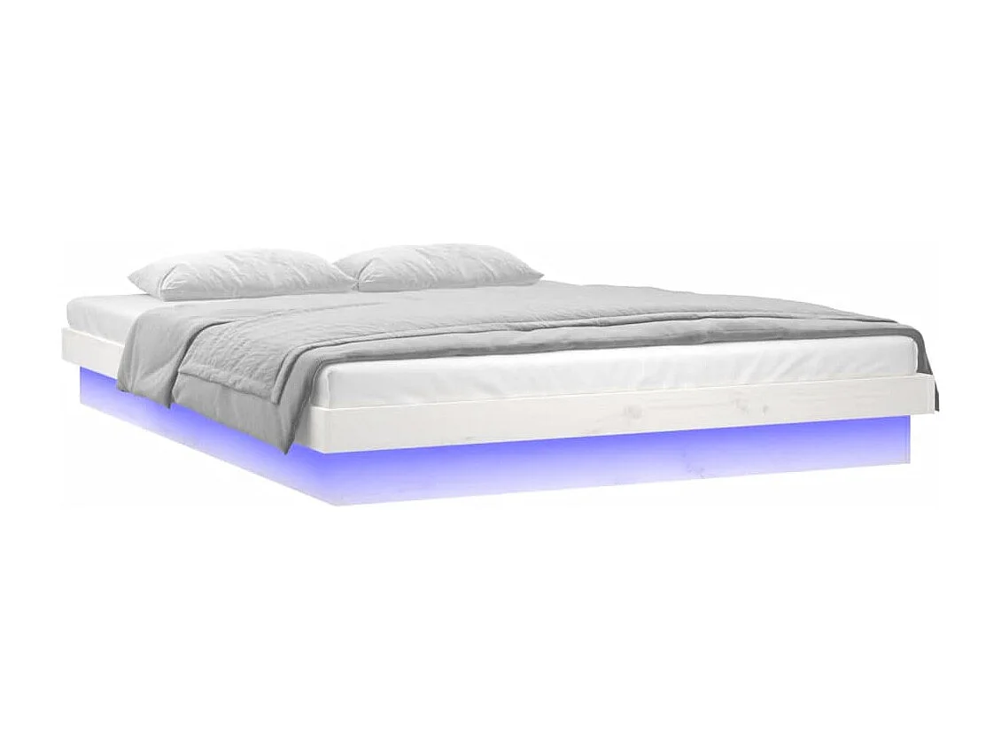 Estructura de cama LED sin colchón de madera maciza blanca