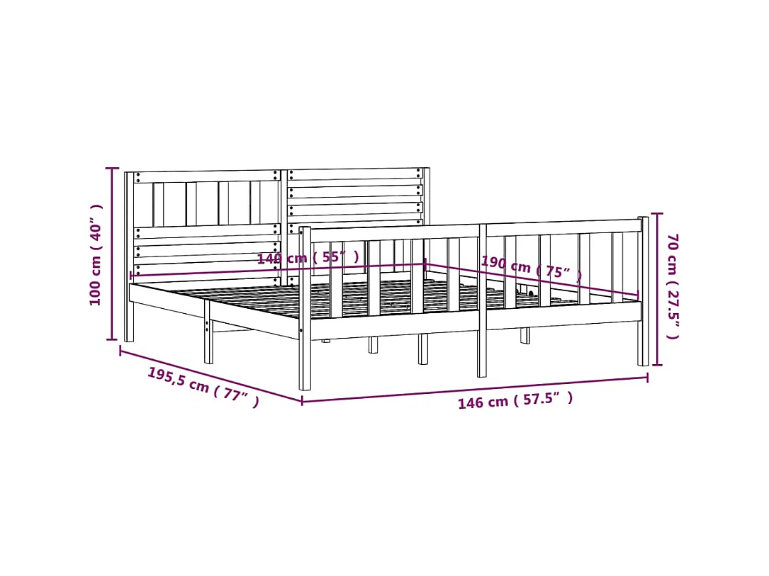 Struttura letto senza materasso in legno massello bianco 140x190 cm