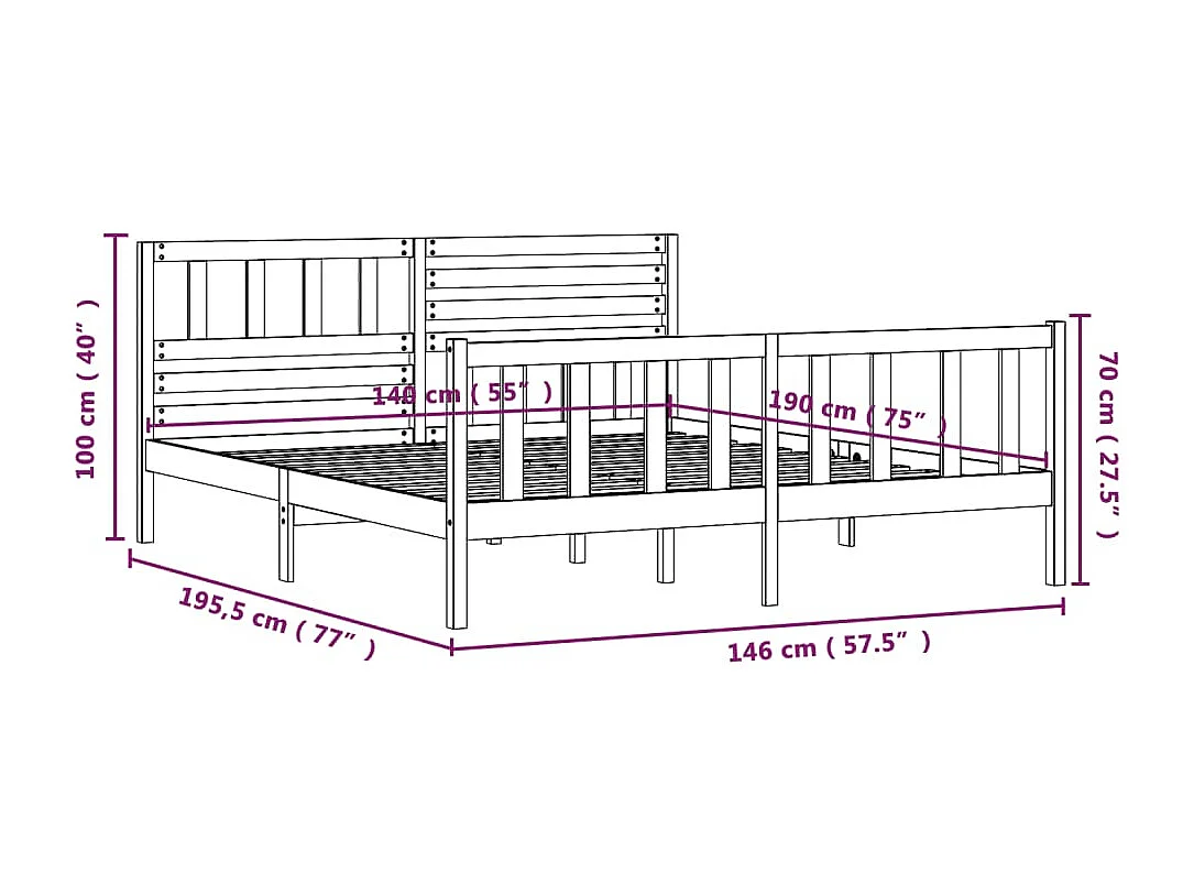 Bettgestell ohne Matratze weiß Massivholz 140x190 cm