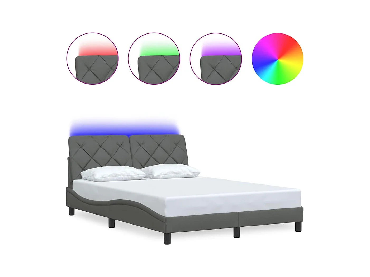 Struttura letto con LED senza materasso tessuto grigio scuro 140x200 cm
