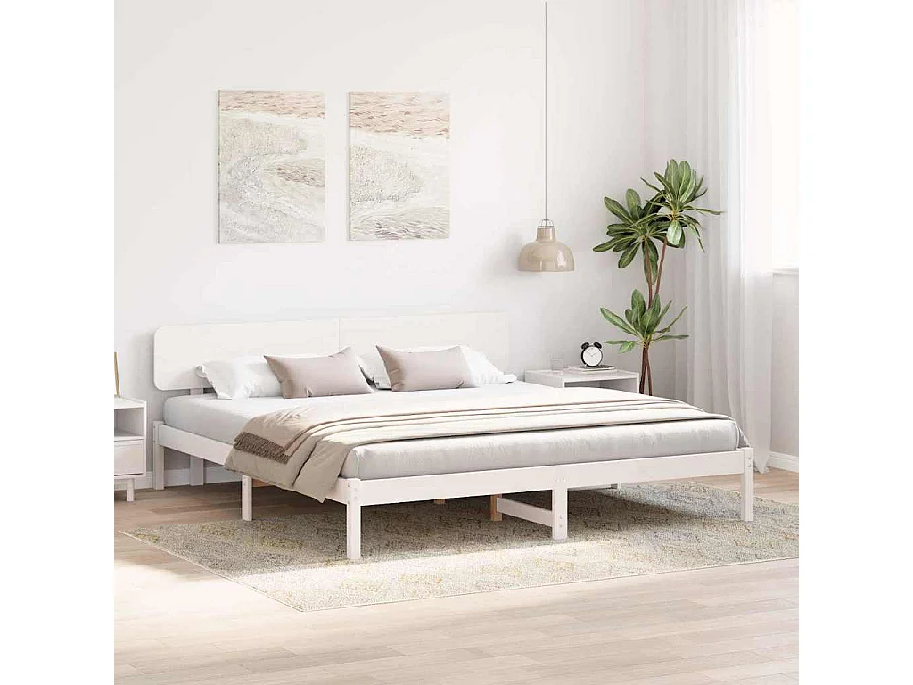 Cadre de lit avec tête de lit Blanc 180 x 200 cm