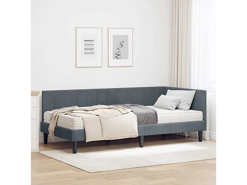 Estructura de cama esquinera gris oscuro de terciopelo de 100 x 200 cm