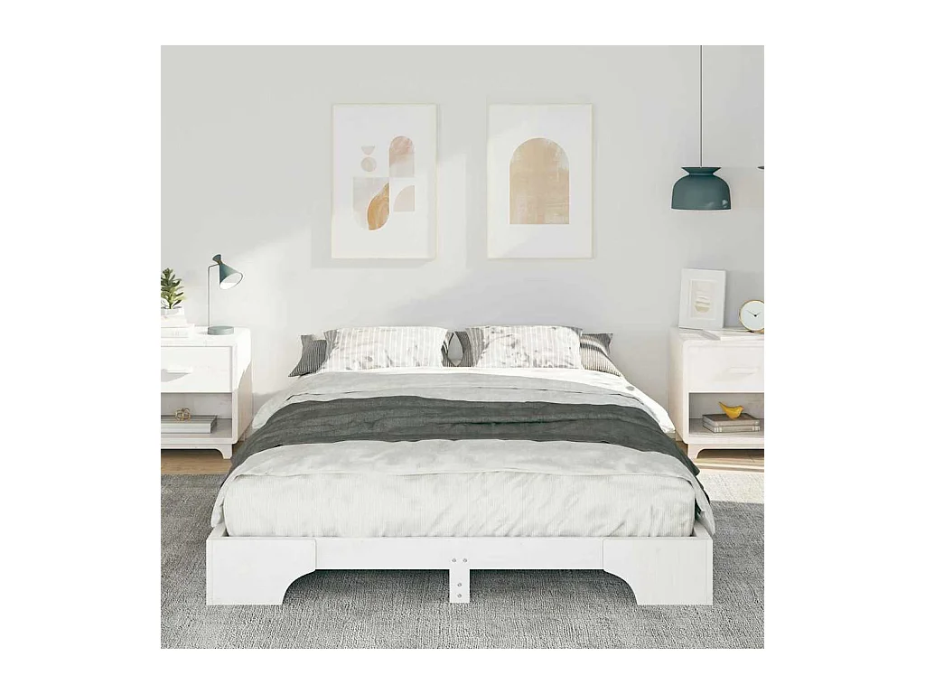 Verhoogd bedframe met opbergruimte Wit 140 x 210 cm hout