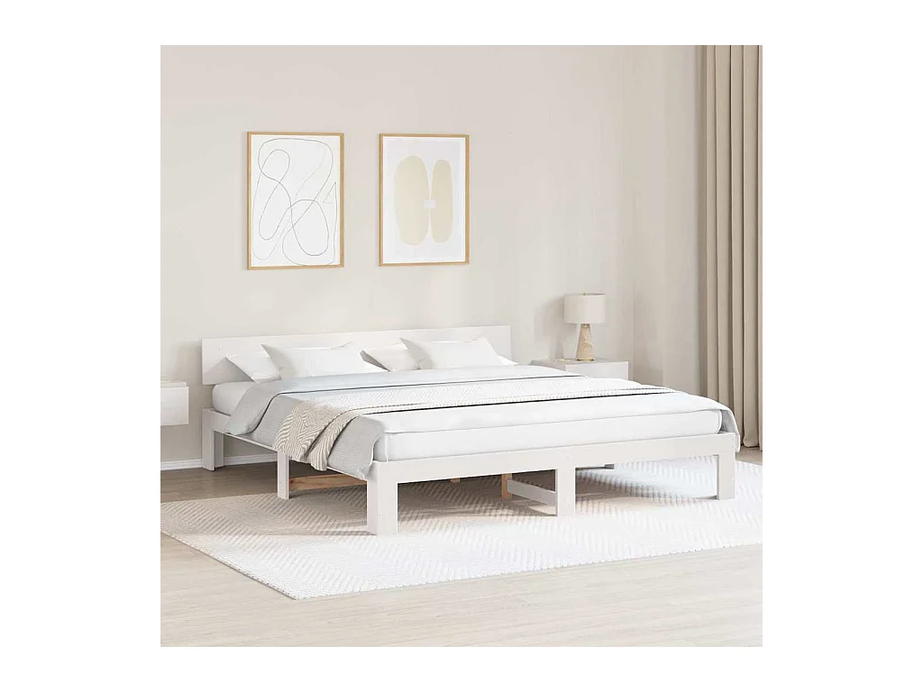 Struttura letto bianca 200 x 200 cm in legno massello di pino