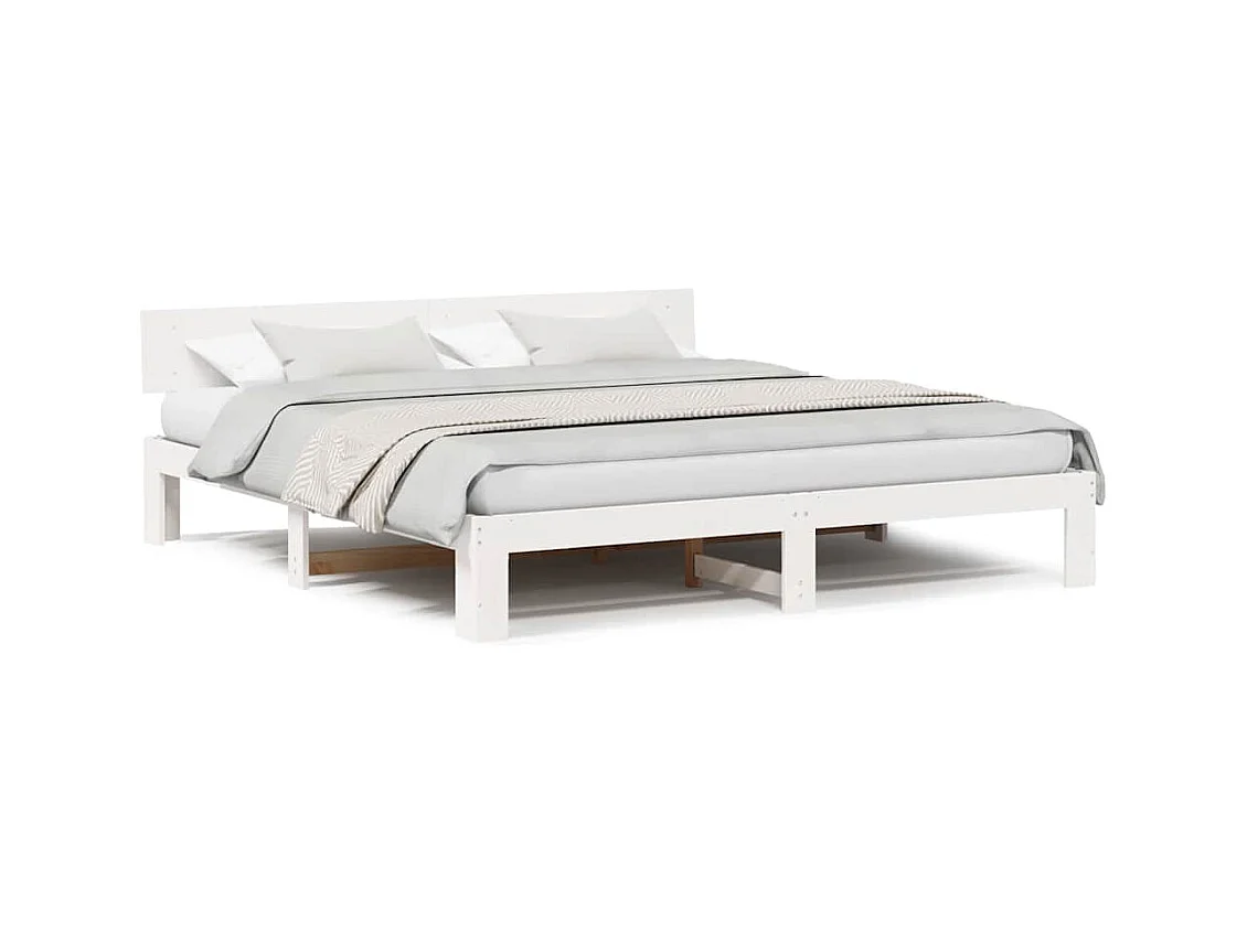 Struttura letto bianca 200 x 200 cm in legno massello di pino