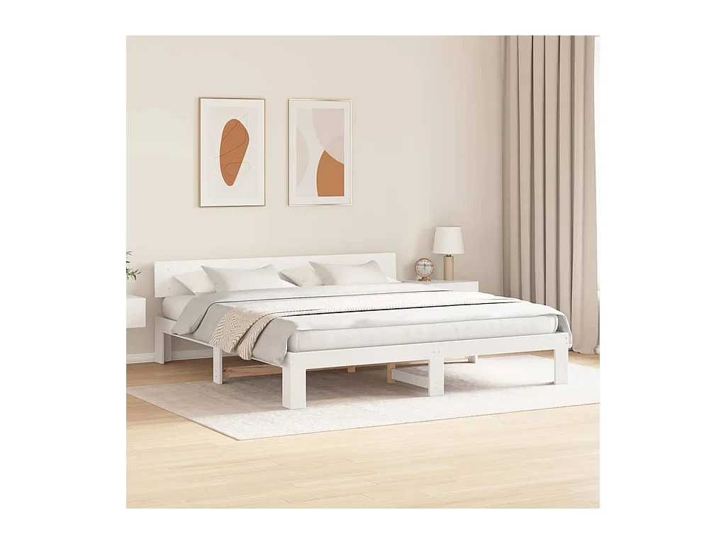 Struttura letto bianca 200 x 200 cm in legno massello di pino