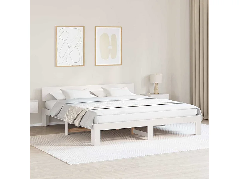 Cadre de lit Blanc 200 x 200 cm Bois de pin massif