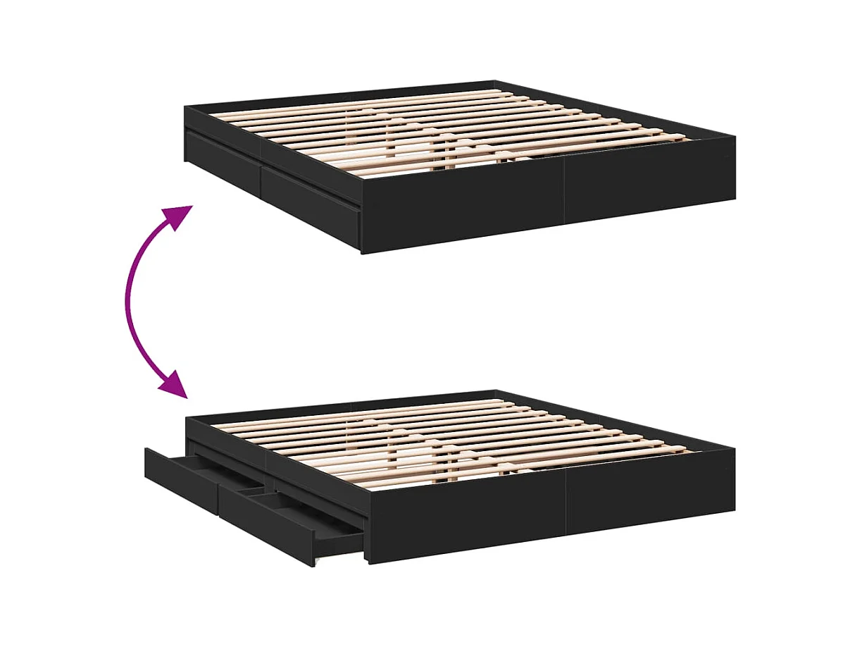 Bettgestell mit Schubladen ohne Matratze schwarz 200x200 cm