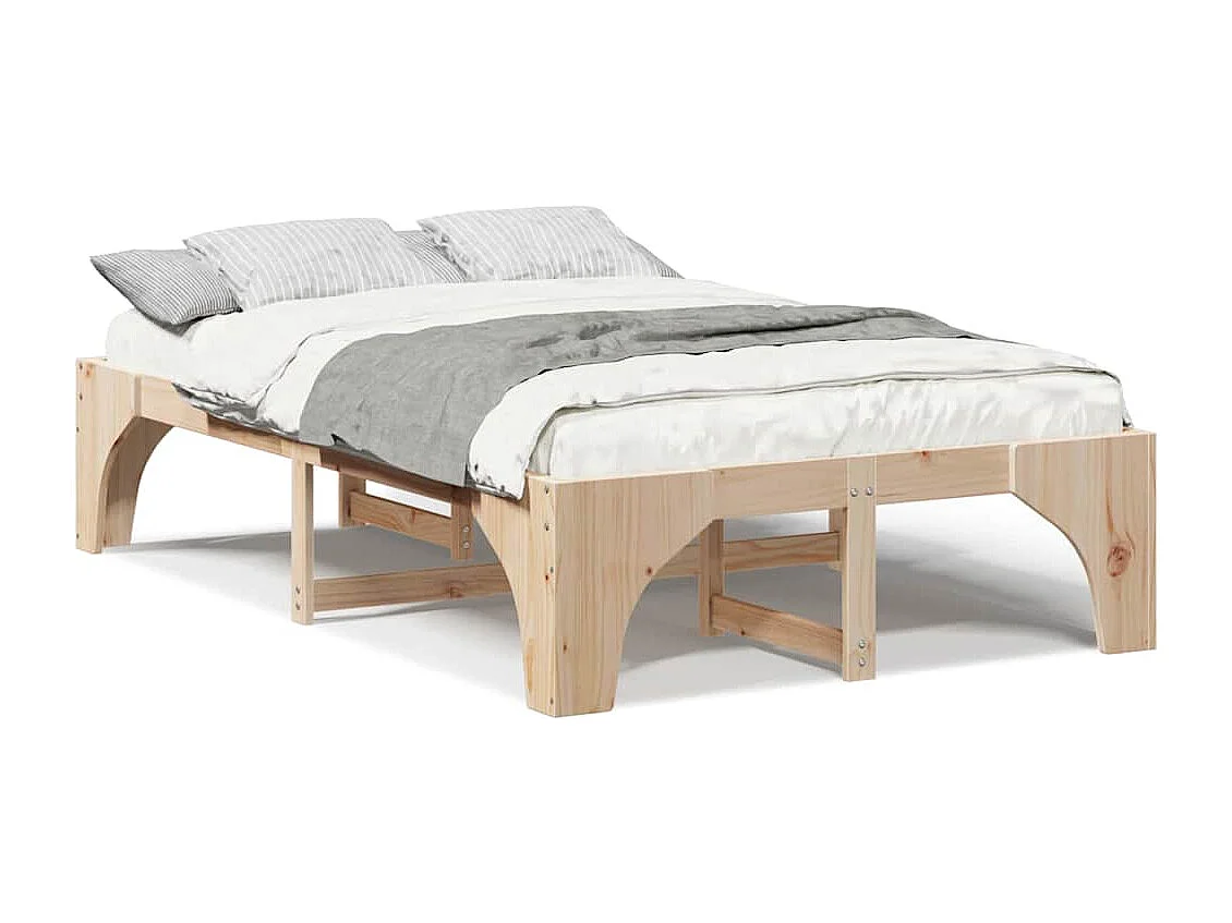 Struttura per letto rialzato marrone 135 x 190 cm in legno di pino