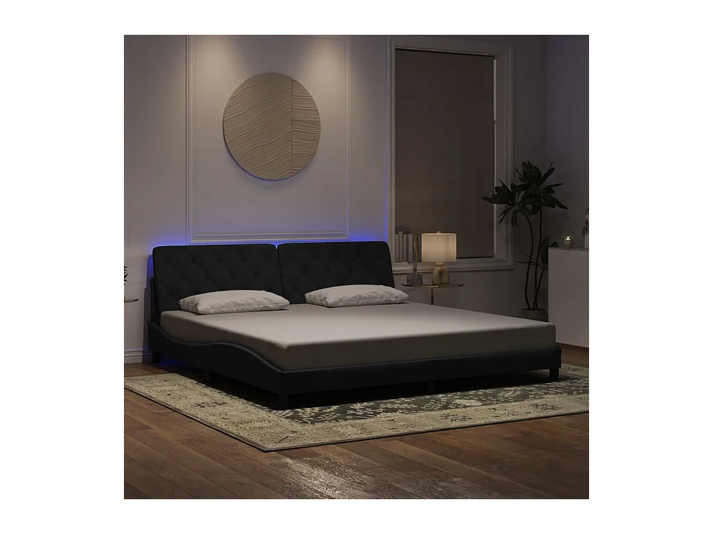 Estructura de cama con luces LED terciopelo negro 200x200 cm