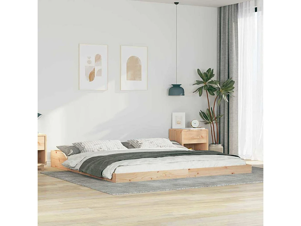 Struttura letto marrone 200 x 200 cm in legno massello di pino