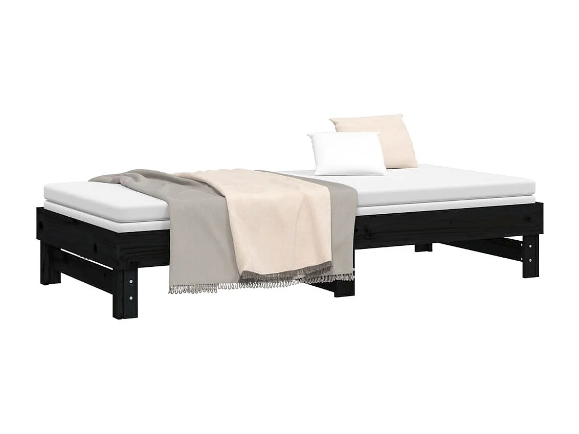 Lit coulissant sans matelas noir 2x(80x200)cm