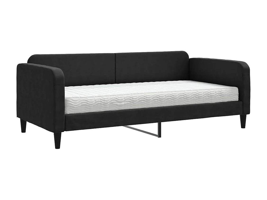 Lit de jour avec matelas noir 90x200 cm tissu