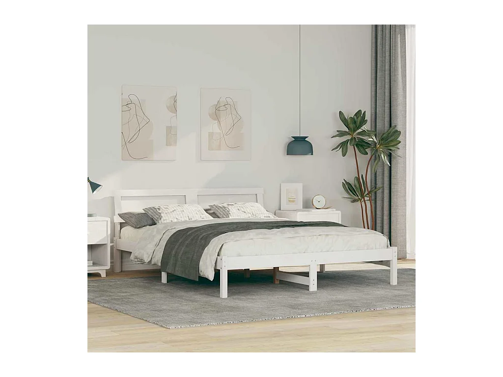 Cadre de lit Blanc 150 x 200 cm Bois massif en pin