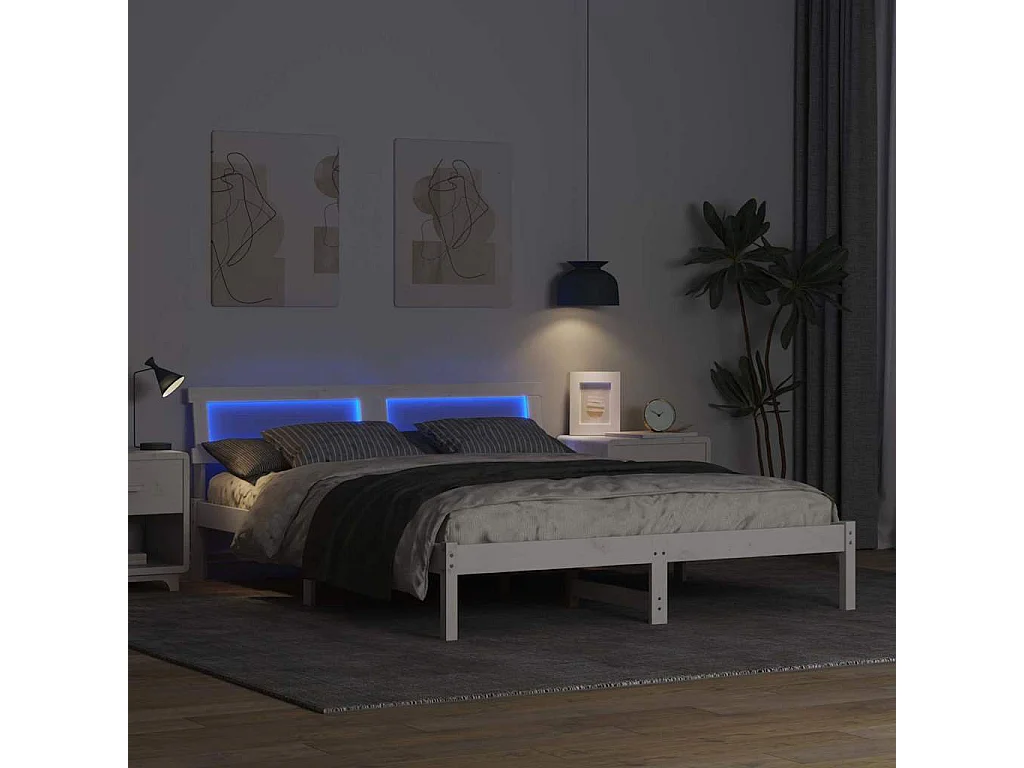 Cadre de lit Blanc 150 x 200 cm Bois massif en pin