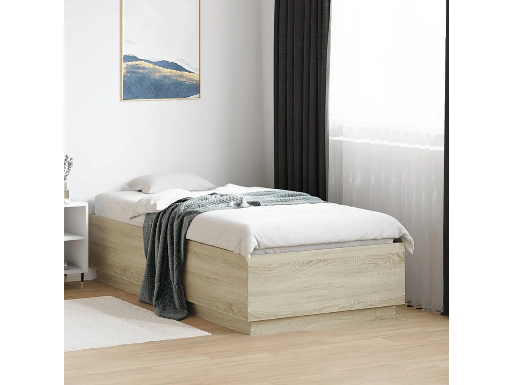 Estructura de cama con LED sin colchón roble Sonoma 90x190 cm