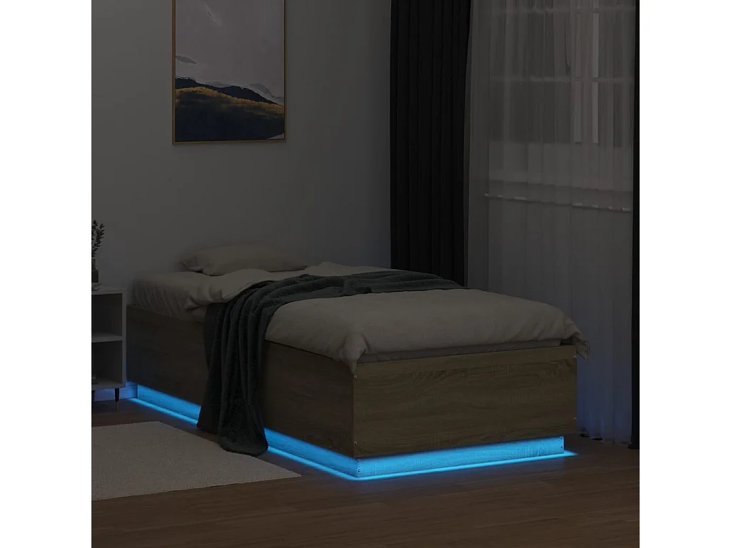 Estructura de cama con LED sin colchón roble Sonoma 90x190 cm