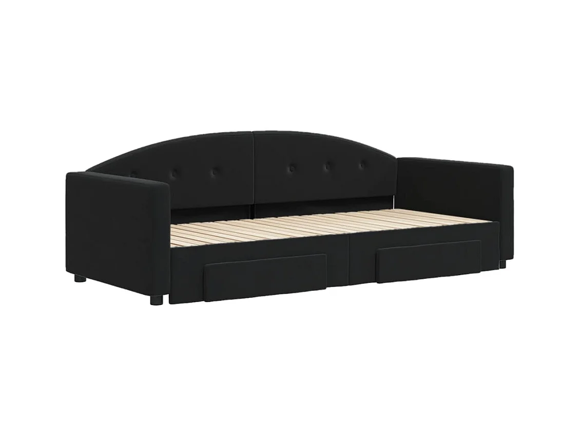 Tagesbett mit Ausziehbett und Schubladen ohne Matratze schwarz 90x200 cm