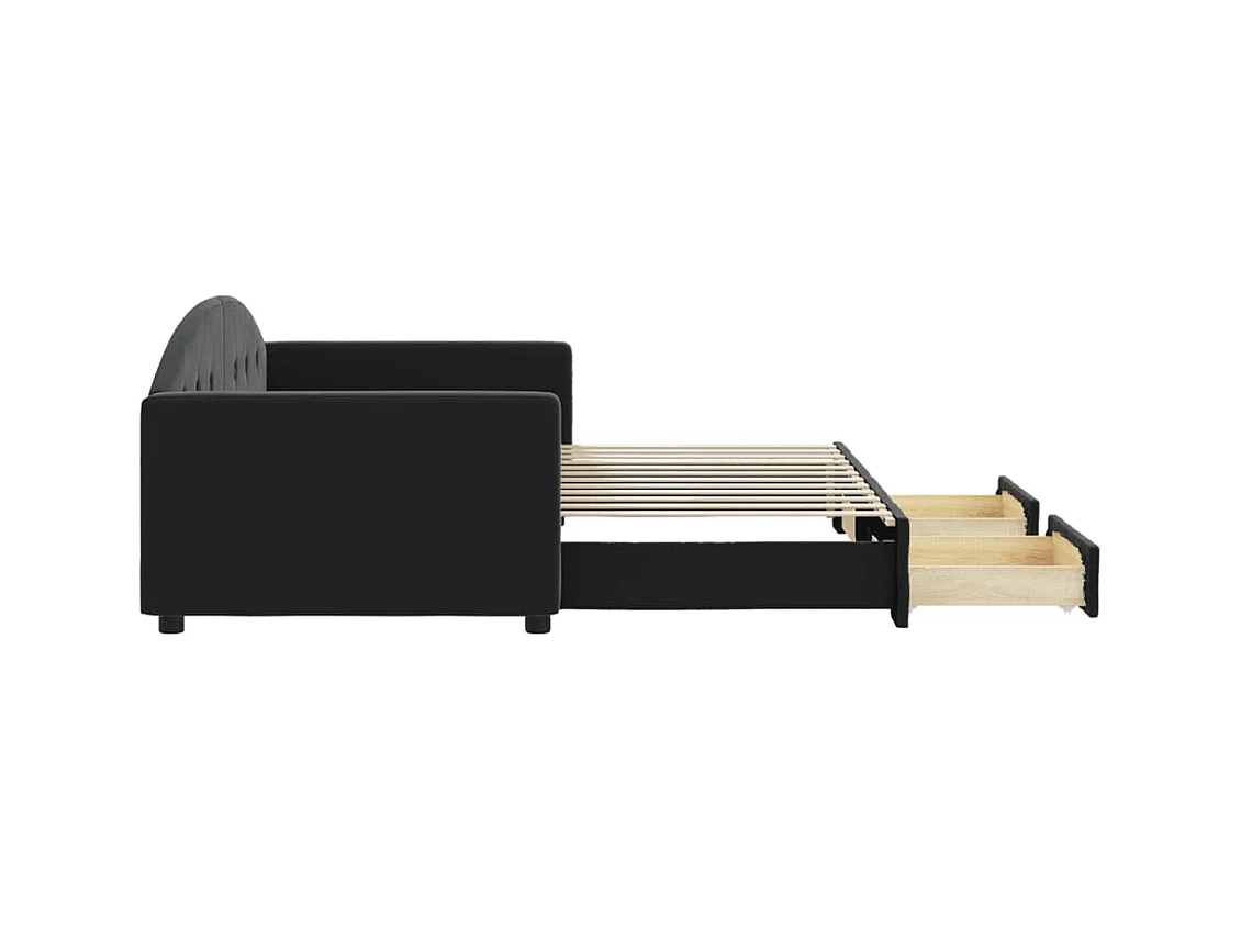 Tagesbett mit Ausziehbett und Schubladen ohne Matratze schwarz 90x200 cm