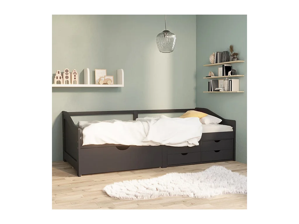 3-zits slaapbank met lades Grijs Massief grenen 90x200 cm