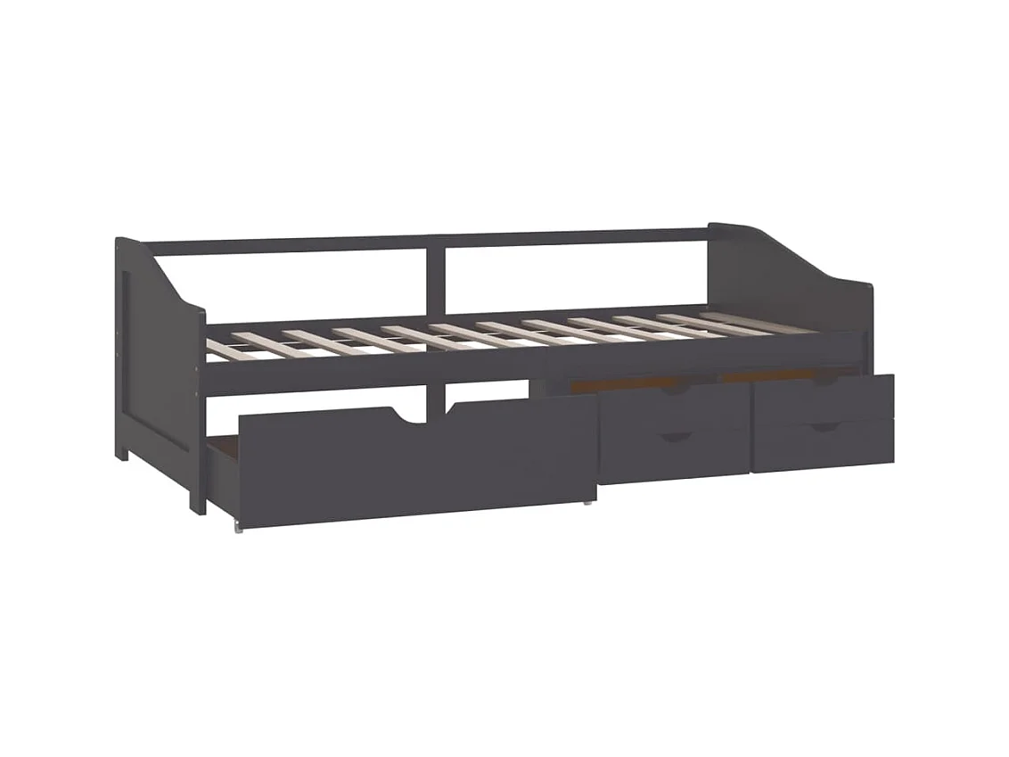 3-zits slaapbank met lades Grijs Massief grenen 90x200 cm