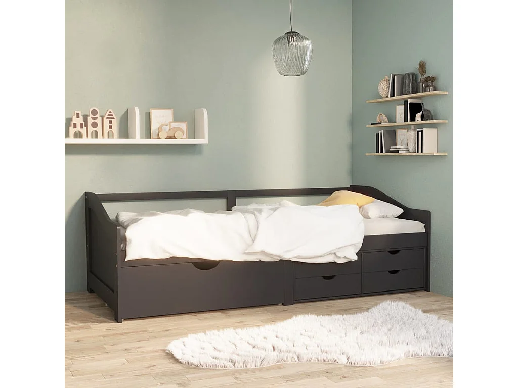 3-zits slaapbank met lades Grijs Massief grenen 90x200 cm