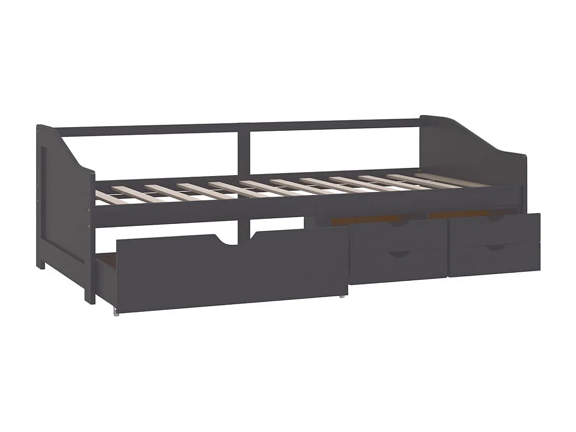 3-zits slaapbank met lades Grijs Massief grenen 90x200 cm