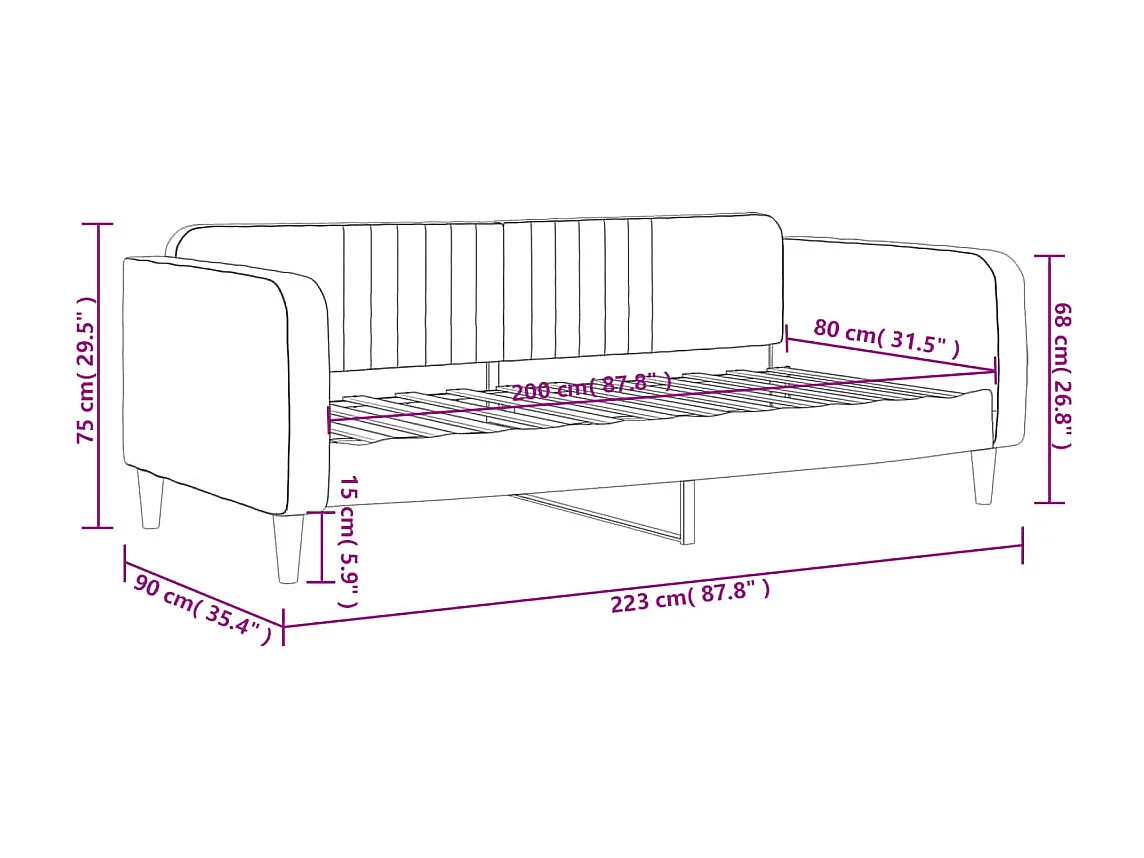 Lit de repos gris foncé 80x200 cm velours