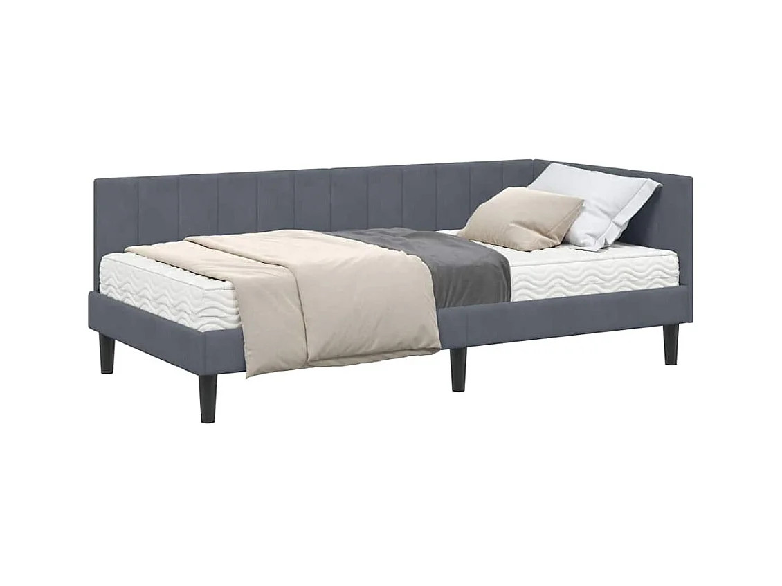 Estructura de cama esquinera gris oscuro de terciopelo de 90 x 200 cm