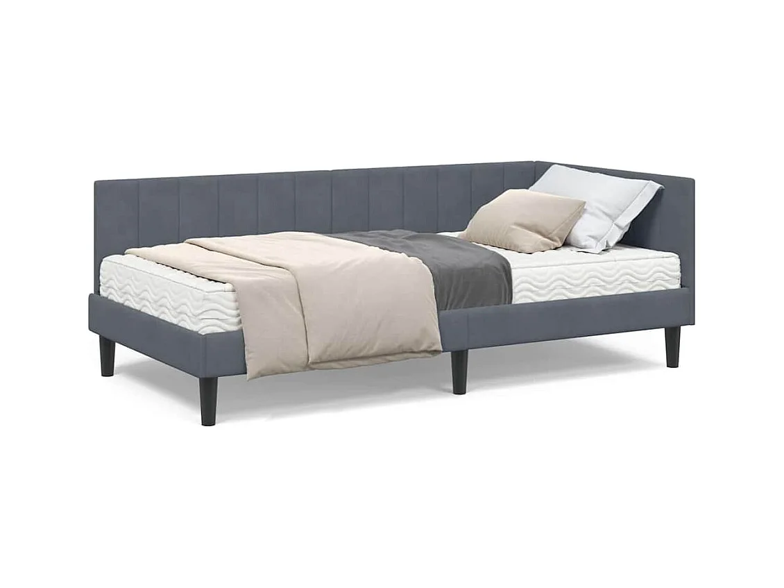 Estructura de cama esquinera gris oscuro de terciopelo de 90 x 200 cm