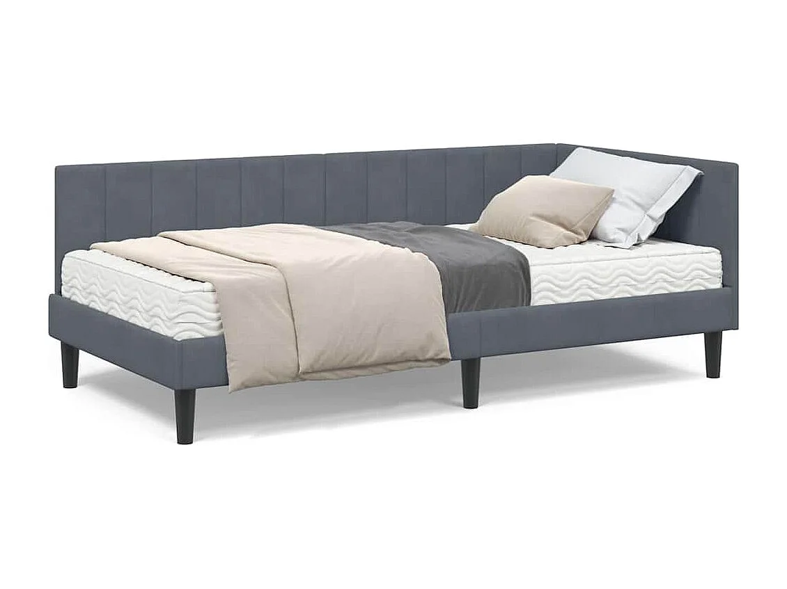 Donkergrijs hoekbedframe 90 x 200 cm fluweel