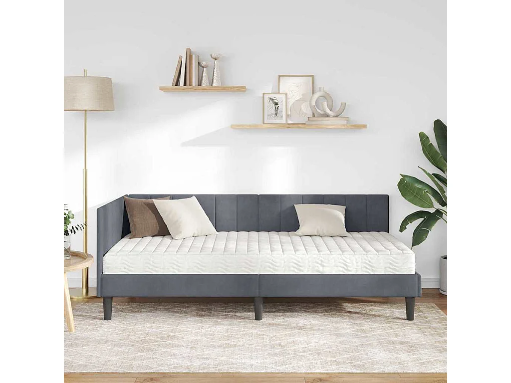 Donkergrijs hoekbedframe 90 x 200 cm fluweel