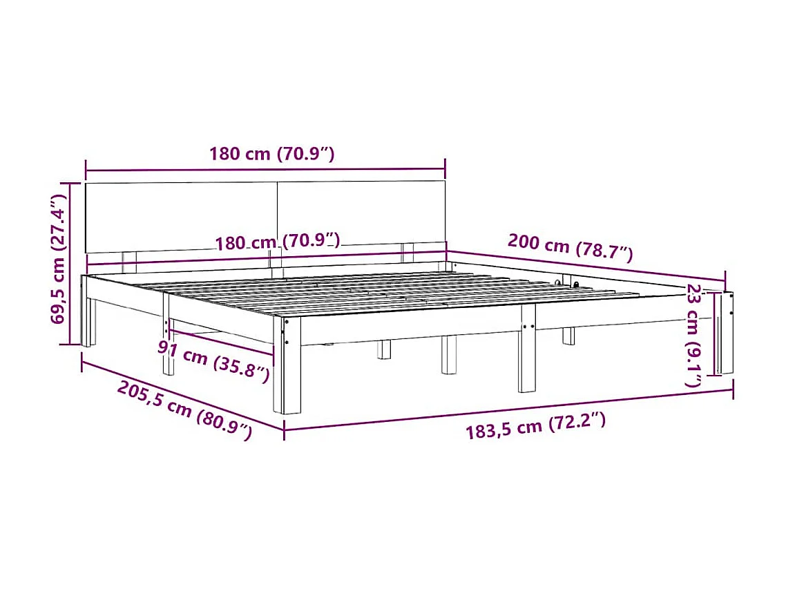 Bettgestell ohne Matratze weiß 180x200 cm