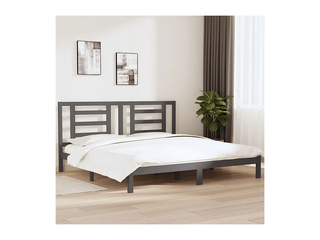 Bettgestell ohne Matratze grau 200x200 cm Kiefer Massivholz