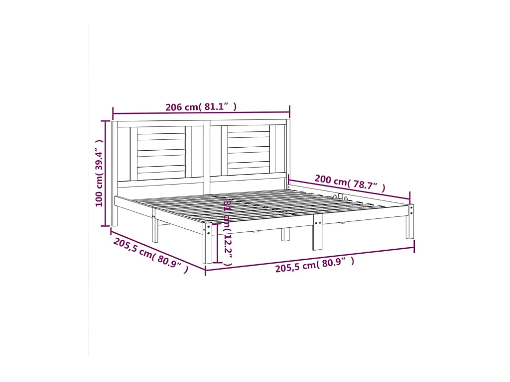 Bettgestell ohne Matratze grau 200x200 cm Kiefer Massivholz