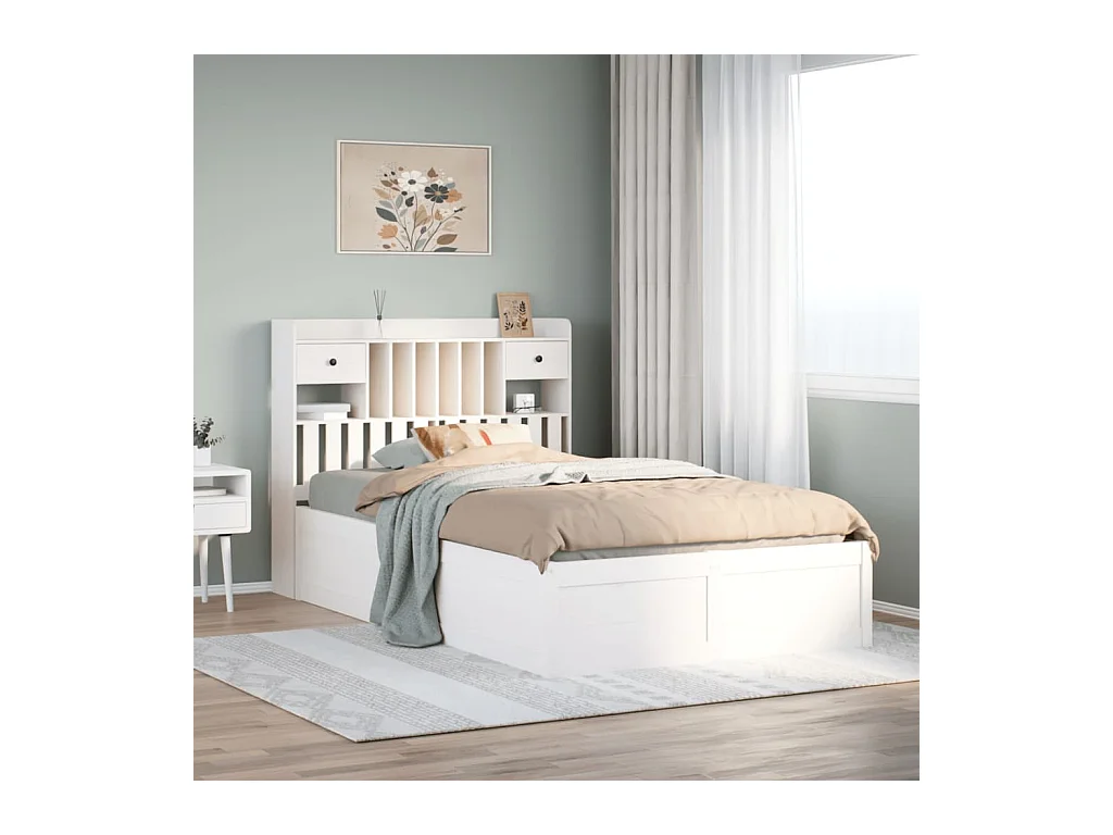 Struttura letto senza materasso bianco 135x190 cm in legno massello di pino