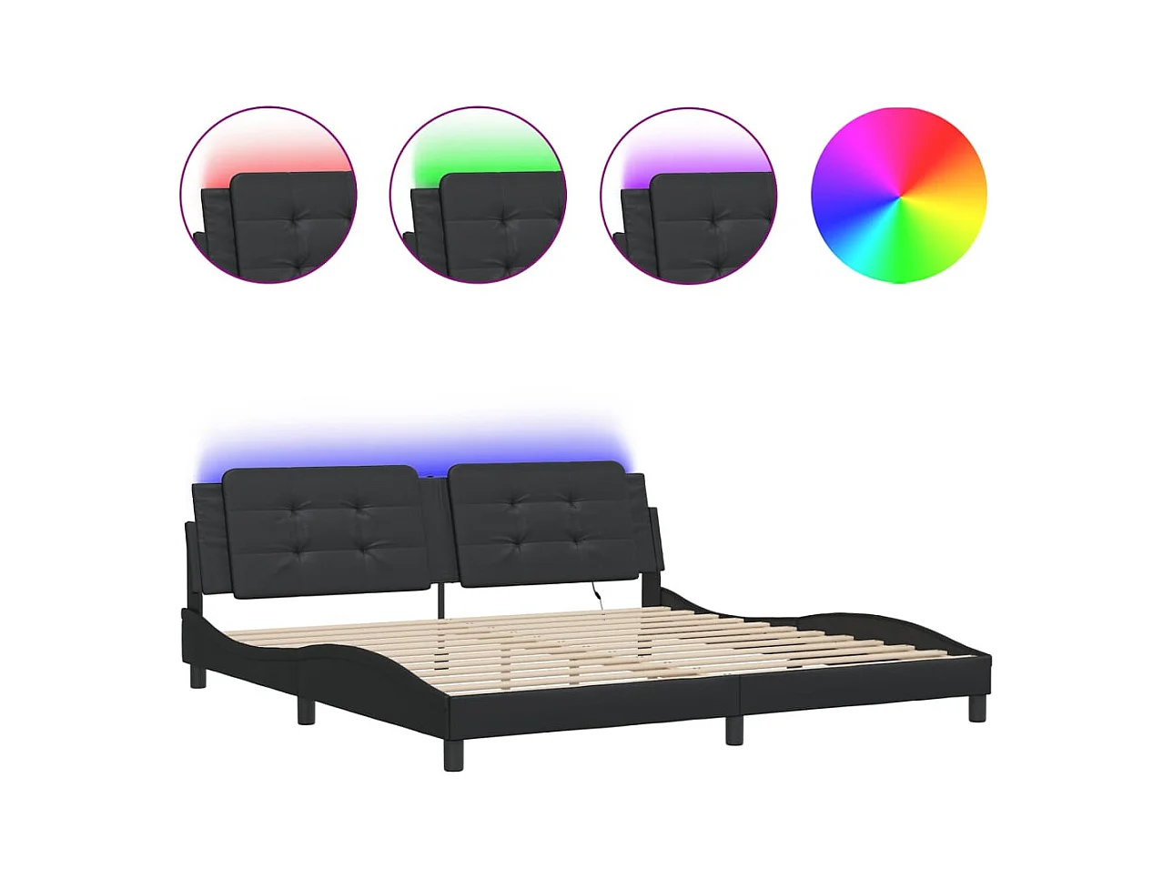Struttura letto con LED senza materasso nero 200x200 cm