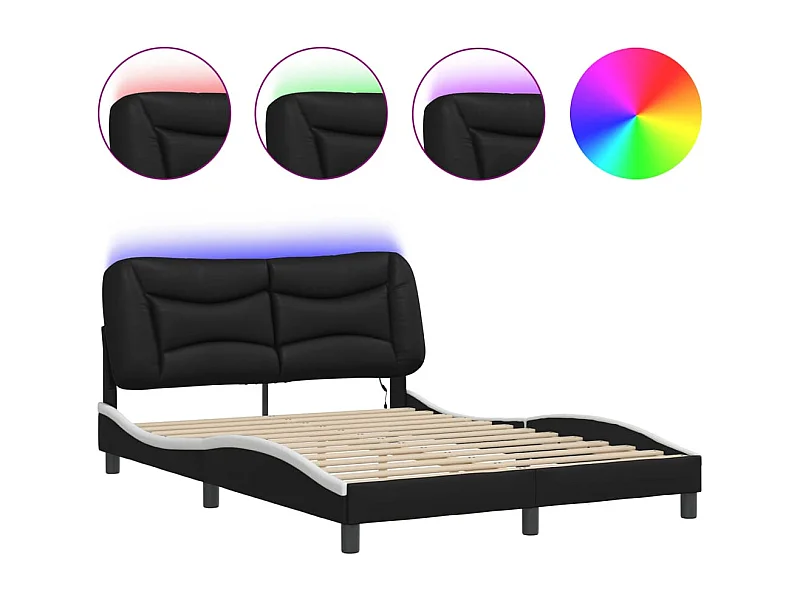 Struttura letto con LED senza materasso nero e bianco 140x190 cm