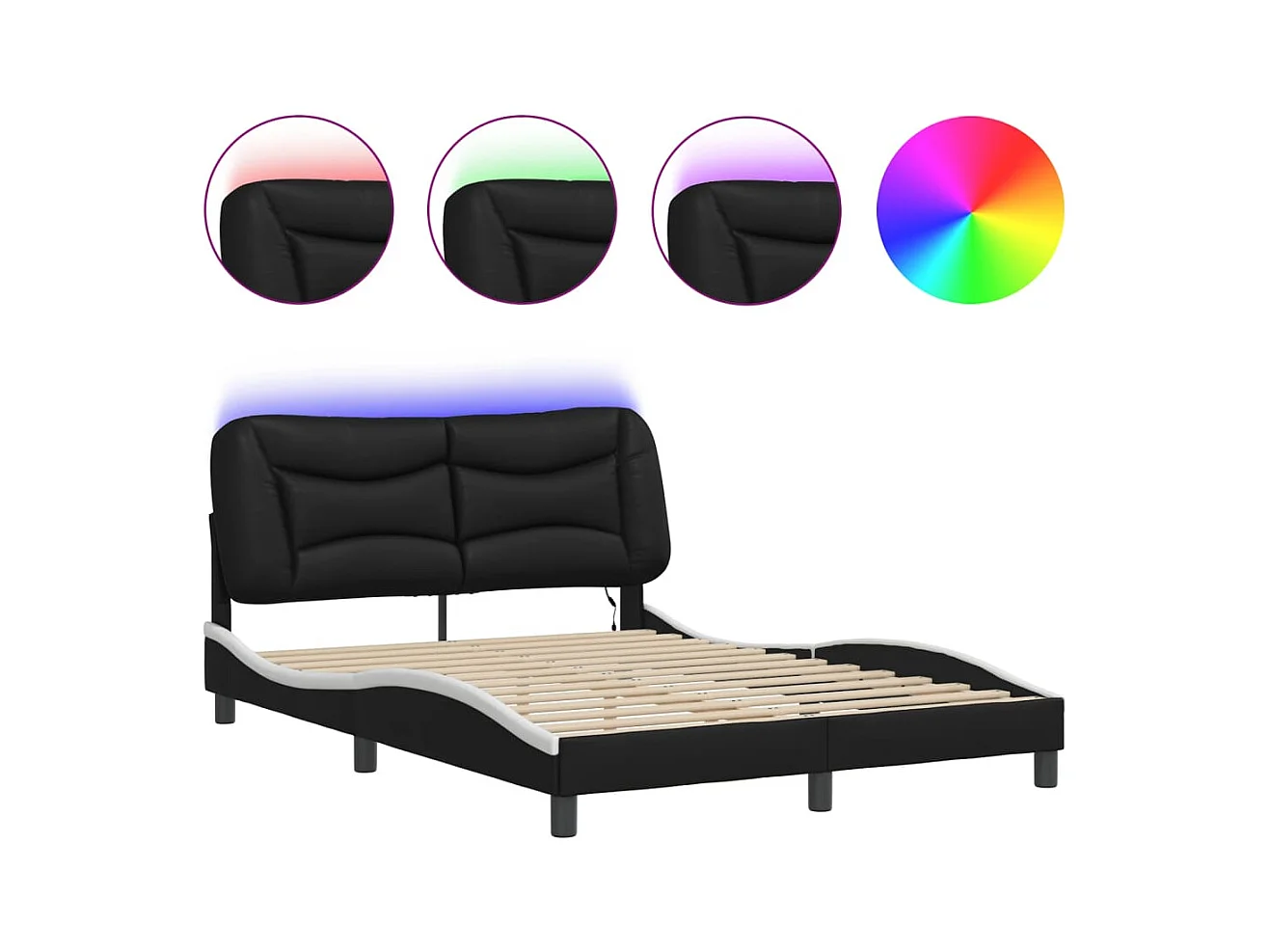 Cadre de lit avec LED sans matelas noir et blanc 140x190 cm