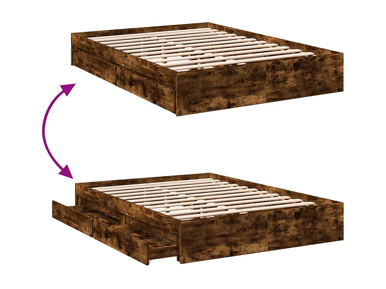 Estructura de cama con cajones sin colchón roble ahumado 120x190 cm
